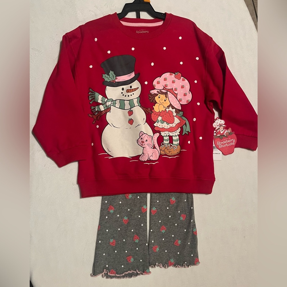Red Strawberry Shortcake Sweatshirt and Gray outfit Set